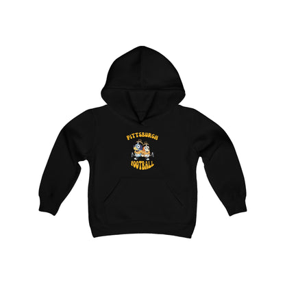 Youth Bluey & Bingo Design Pittsburgh Steelers Football - Inspired Heavy Blend Hooded Sweatshirt