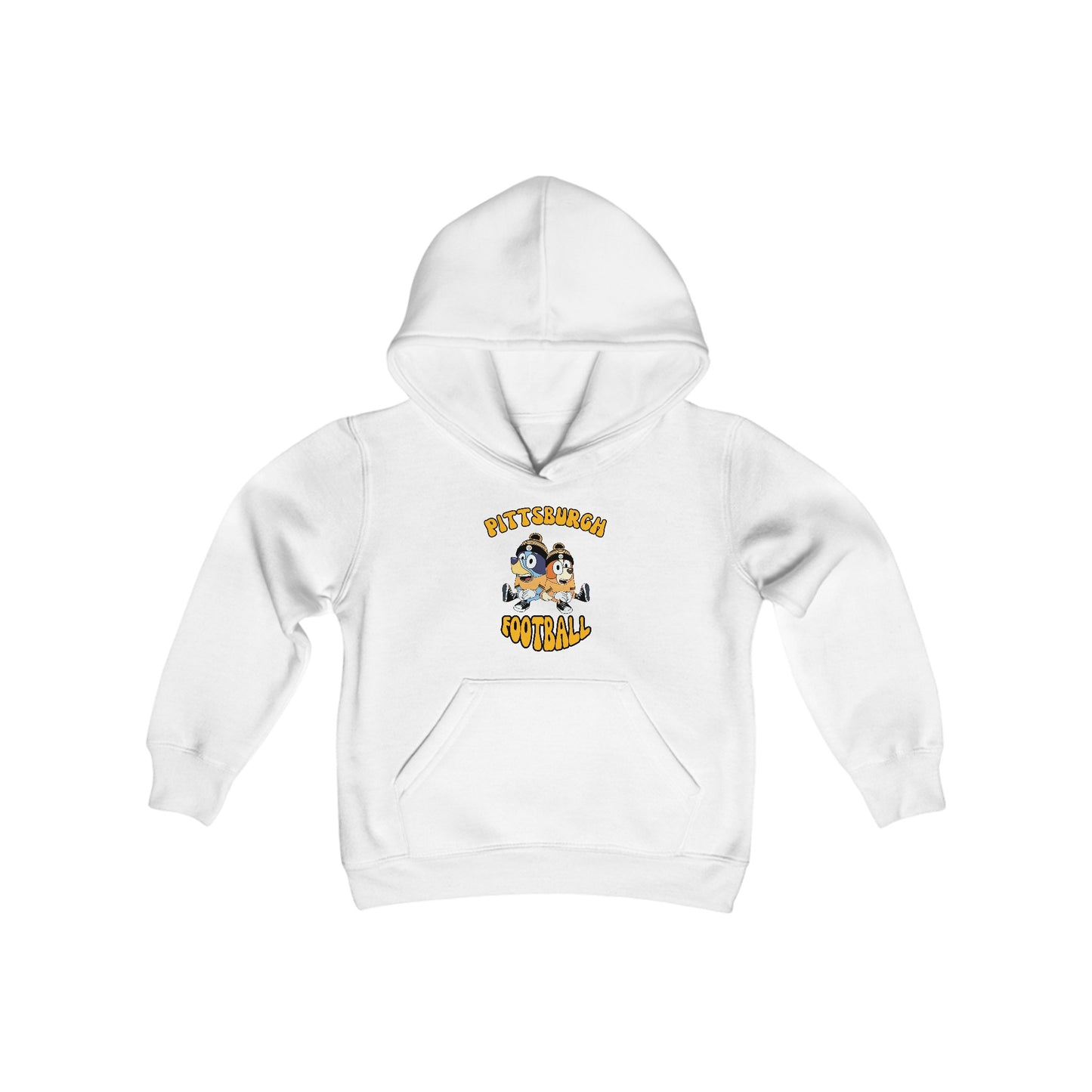 Youth Bluey & Bingo Design Pittsburgh Steelers Football - Inspired Heavy Blend Hooded Sweatshirt