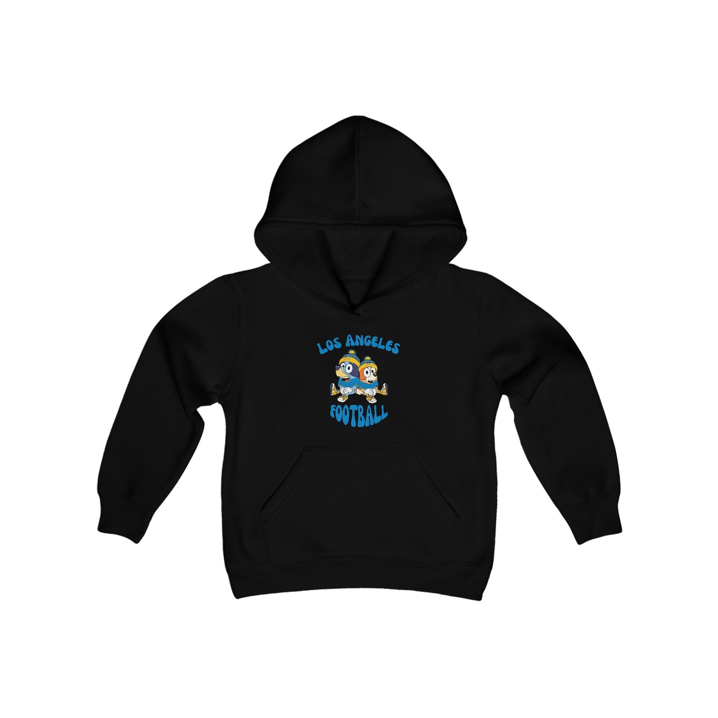 Youth Bluey & Bingo Design Chargers Football - Inspired Heavy Blend Hooded Sweatshirt