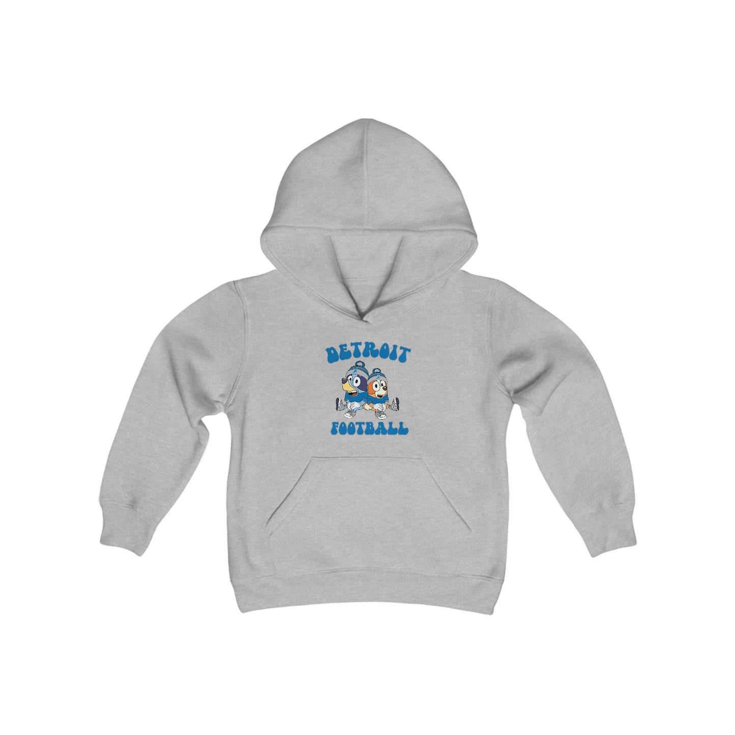 Youth Bluey & Bingo Design Detroit Lions Football - Inspired Heavy Blend Hooded Sweatshirt