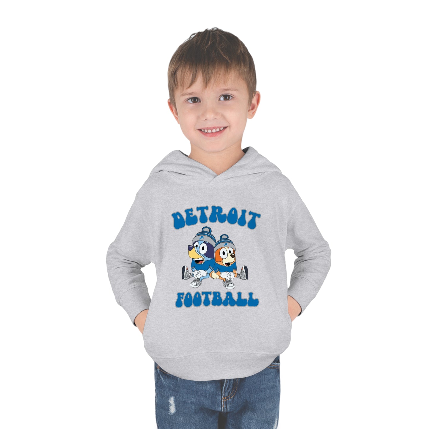 Toddler Bluey & Bingo Design Detroit Lions Football - Inspired Pullover Fleece Hoodie