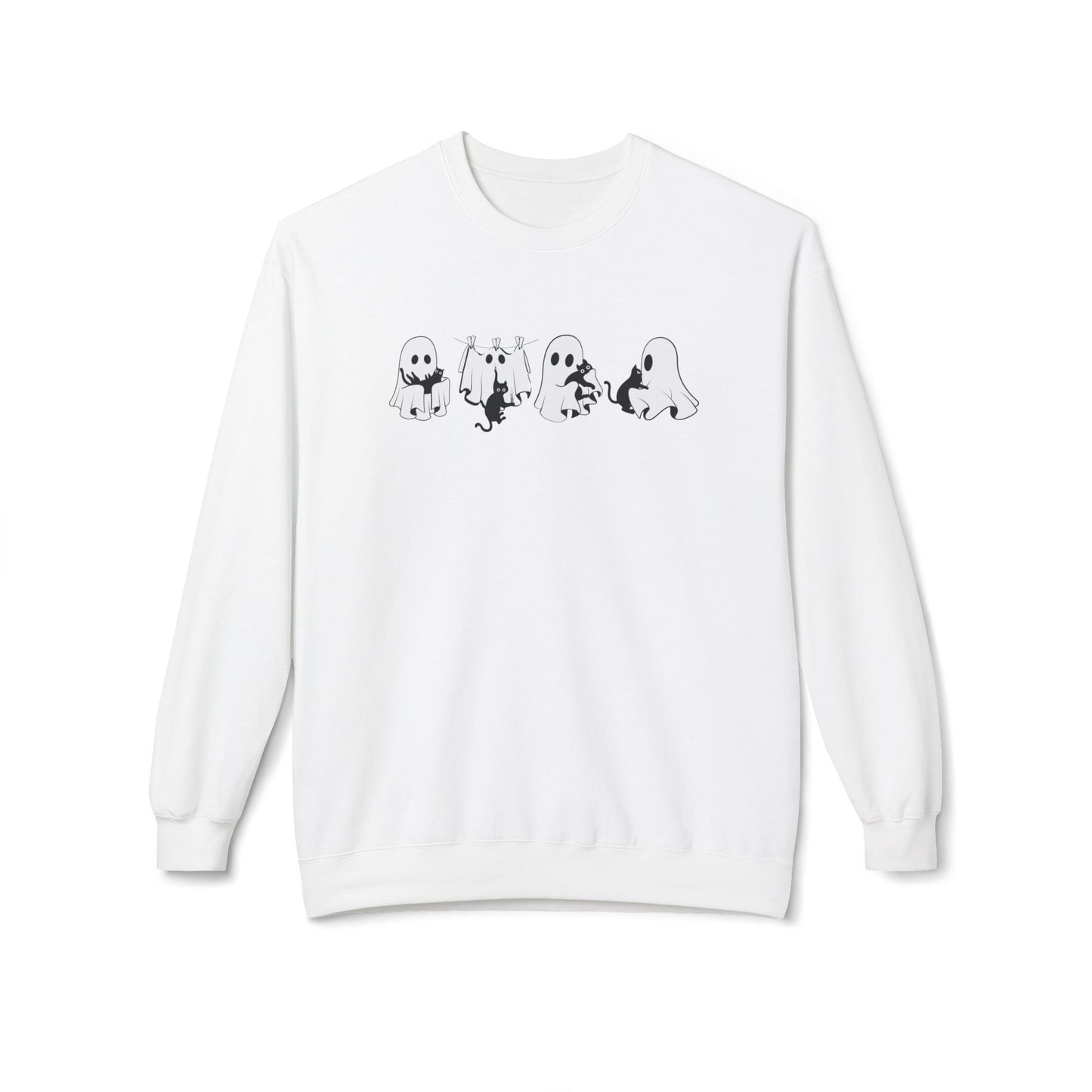 Halloween Spooky Cat Lover Crewneck Sweatshirt – Comfort & Style for Spooky Season