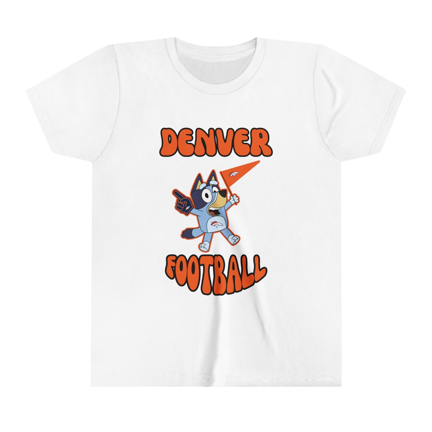 Youth Bluey Design Denver Broncos Football -Inspired T-Shirt