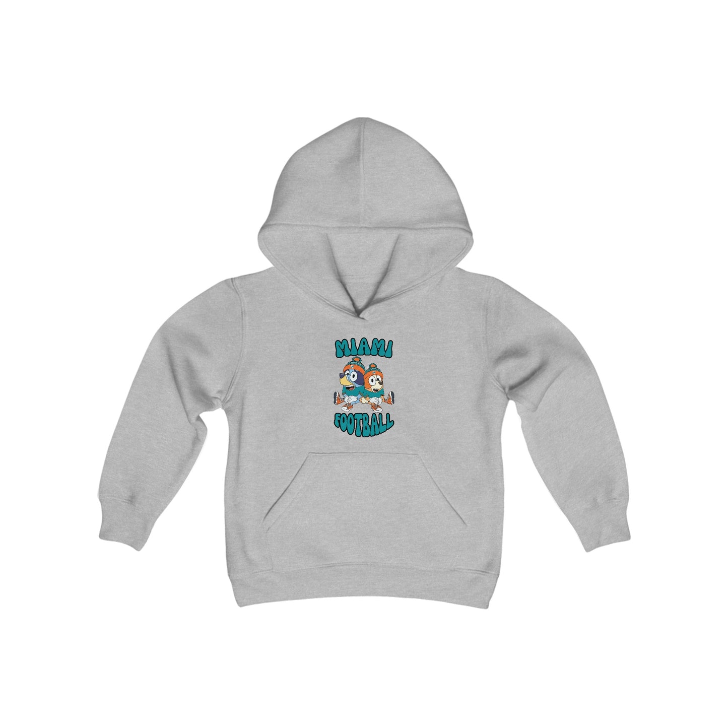 Youth Bluey & Bingo Design Dolphins Football - Inspired Heavy Blend Hooded Sweatshirt