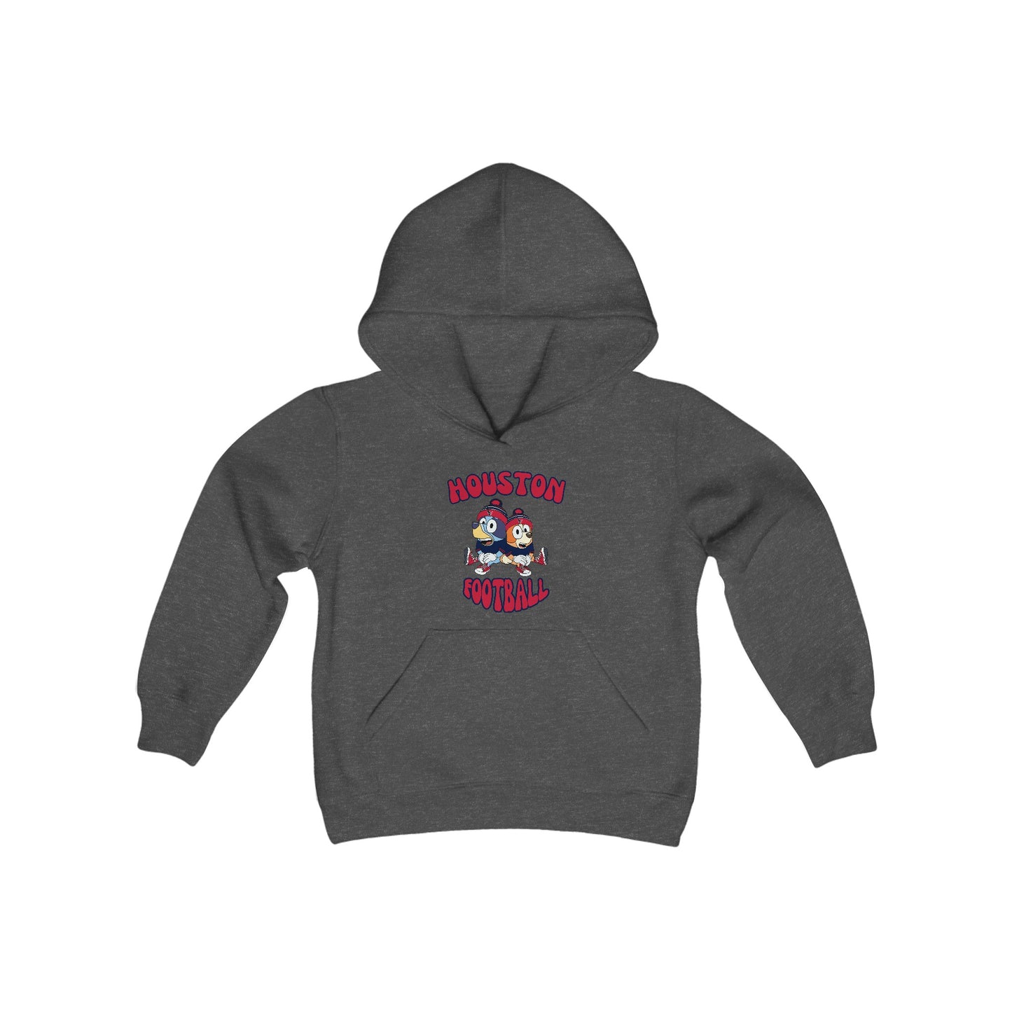 Youth Bluey & Bingo Design Texans Football - Inspired Heavy Blend Hooded Sweatshirt