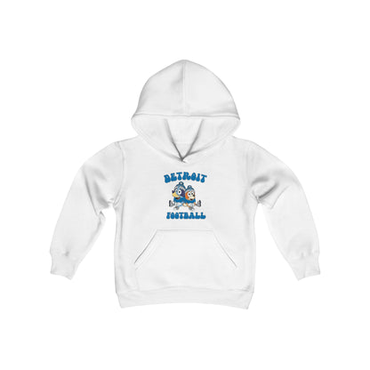 Youth Bluey & Bingo Design Detroit Lions Football - Inspired Heavy Blend Hooded Sweatshirt