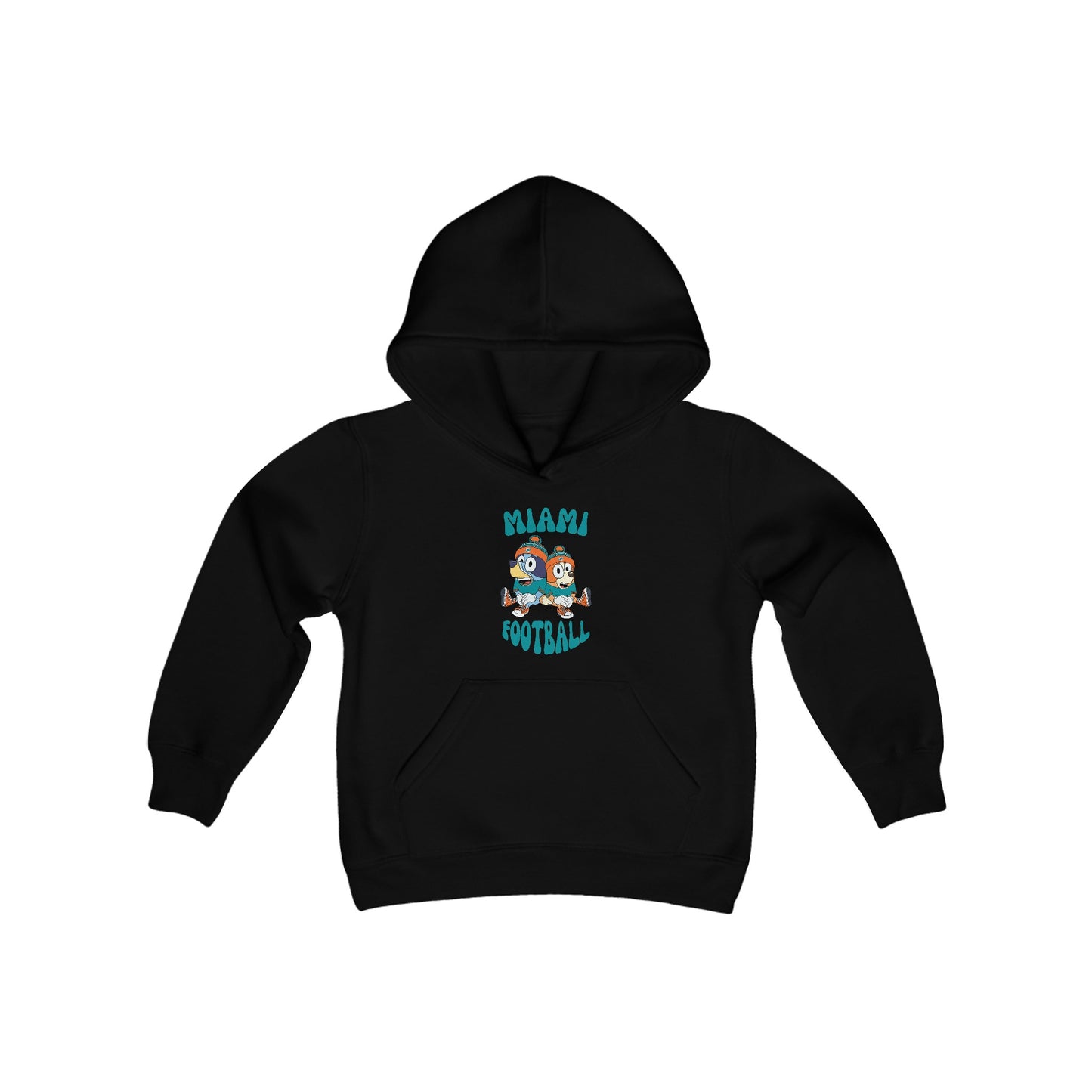 Youth Bluey & Bingo Design Dolphins Football - Inspired Heavy Blend Hooded Sweatshirt