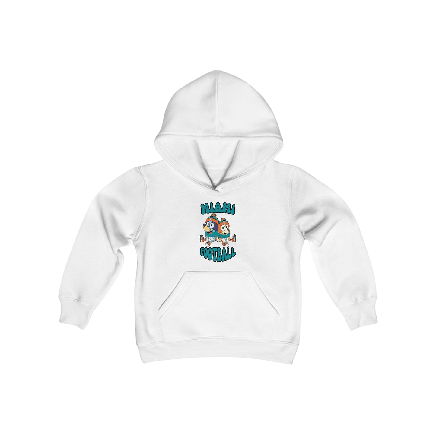 Youth Bluey & Bingo Design Dolphins Football - Inspired Heavy Blend Hooded Sweatshirt