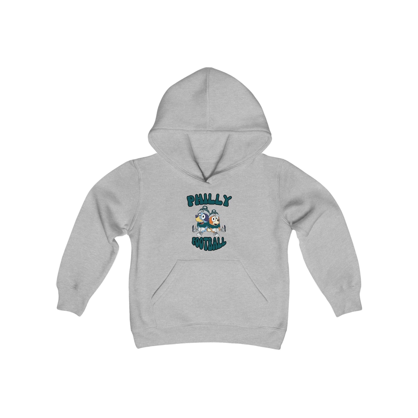 Youth Bluey & Bingo Design Philadelphia Eagles Football - Inspired Heavy Blend Hooded Sweatshirt