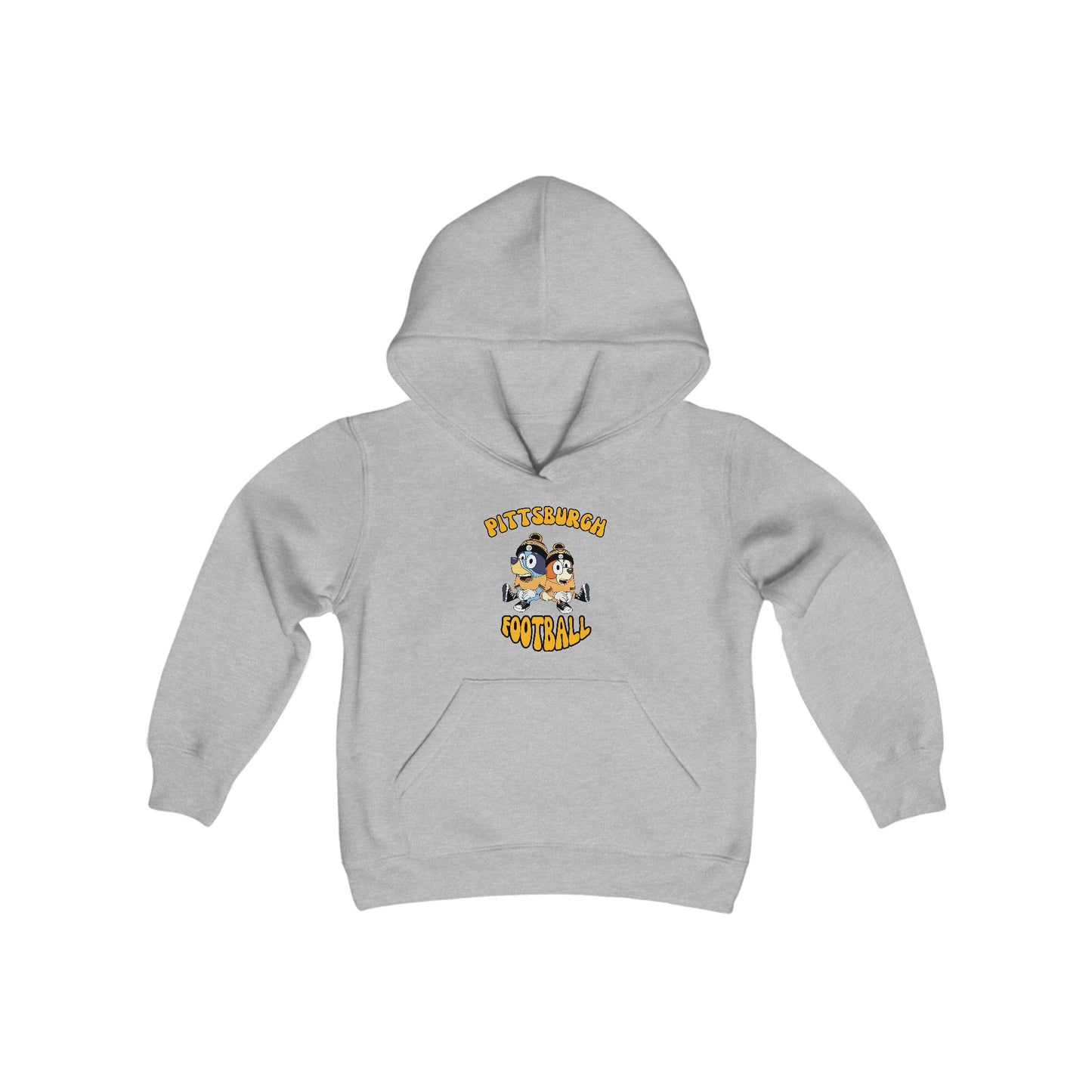 Youth Bluey & Bingo Design Pittsburgh Steelers Football - Inspired Heavy Blend Hooded Sweatshirt