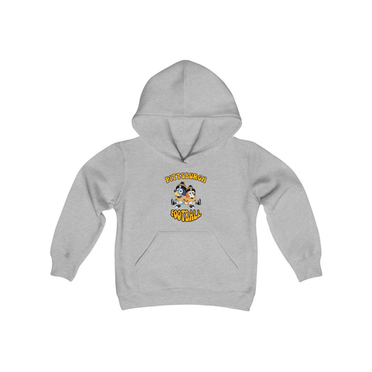 Youth Bluey & Bingo Design Pittsburgh Steelers Football - Inspired Heavy Blend Hooded Sweatshirt