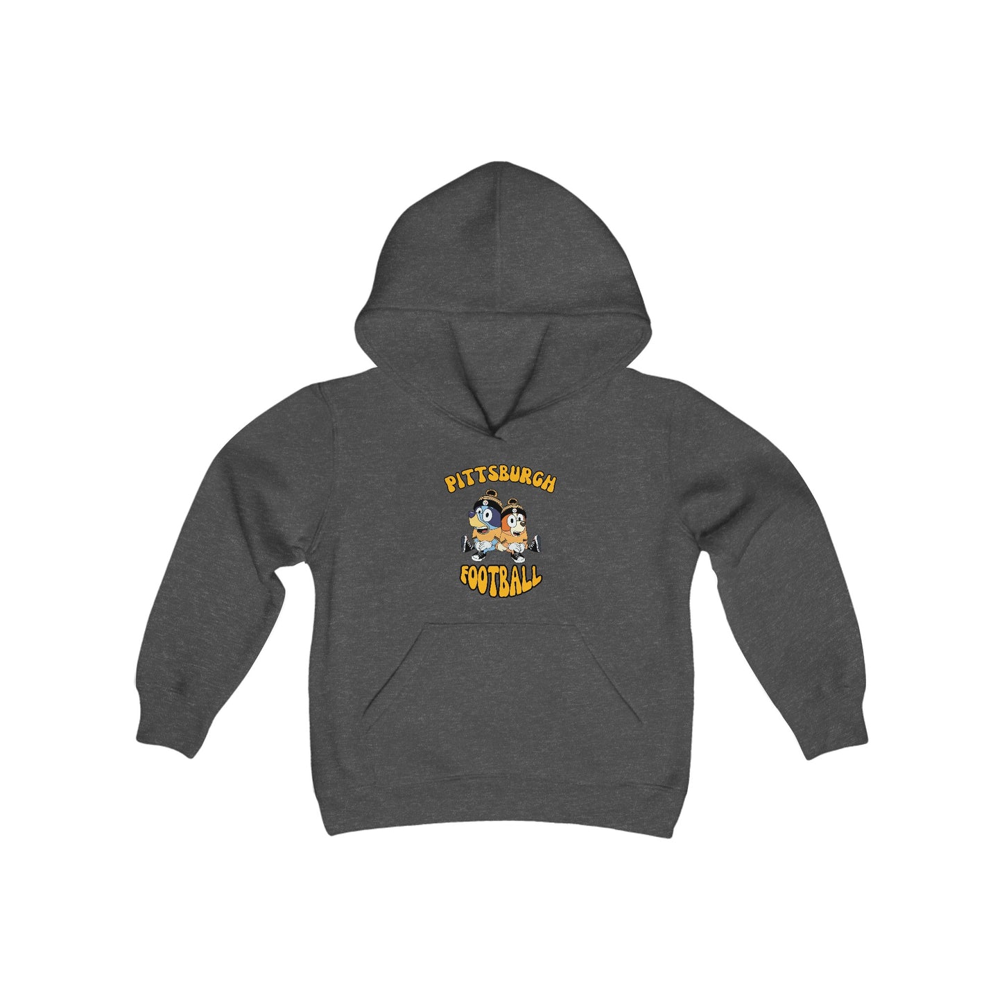 Youth Bluey & Bingo Design Pittsburgh Steelers Football - Inspired Heavy Blend Hooded Sweatshirt