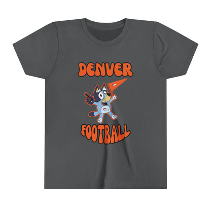 Youth Bluey Design Denver Broncos Football -Inspired T-Shirt