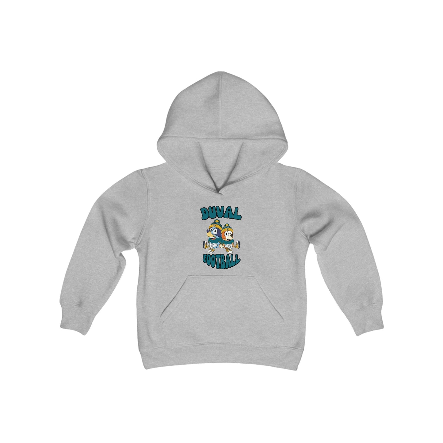 Youth Bluey & Bingo Design Jaguars Football - Inspired Heavy Blend Hooded Sweatshirt