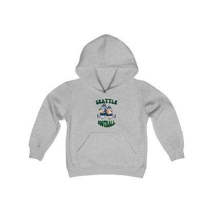 Youth Bluey & Bingo Design Seahawks Football - Inspired Heavy Blend Hooded Sweatshirt