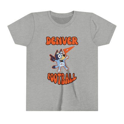 Youth Bluey Design Denver Broncos Football -Inspired T-Shirt