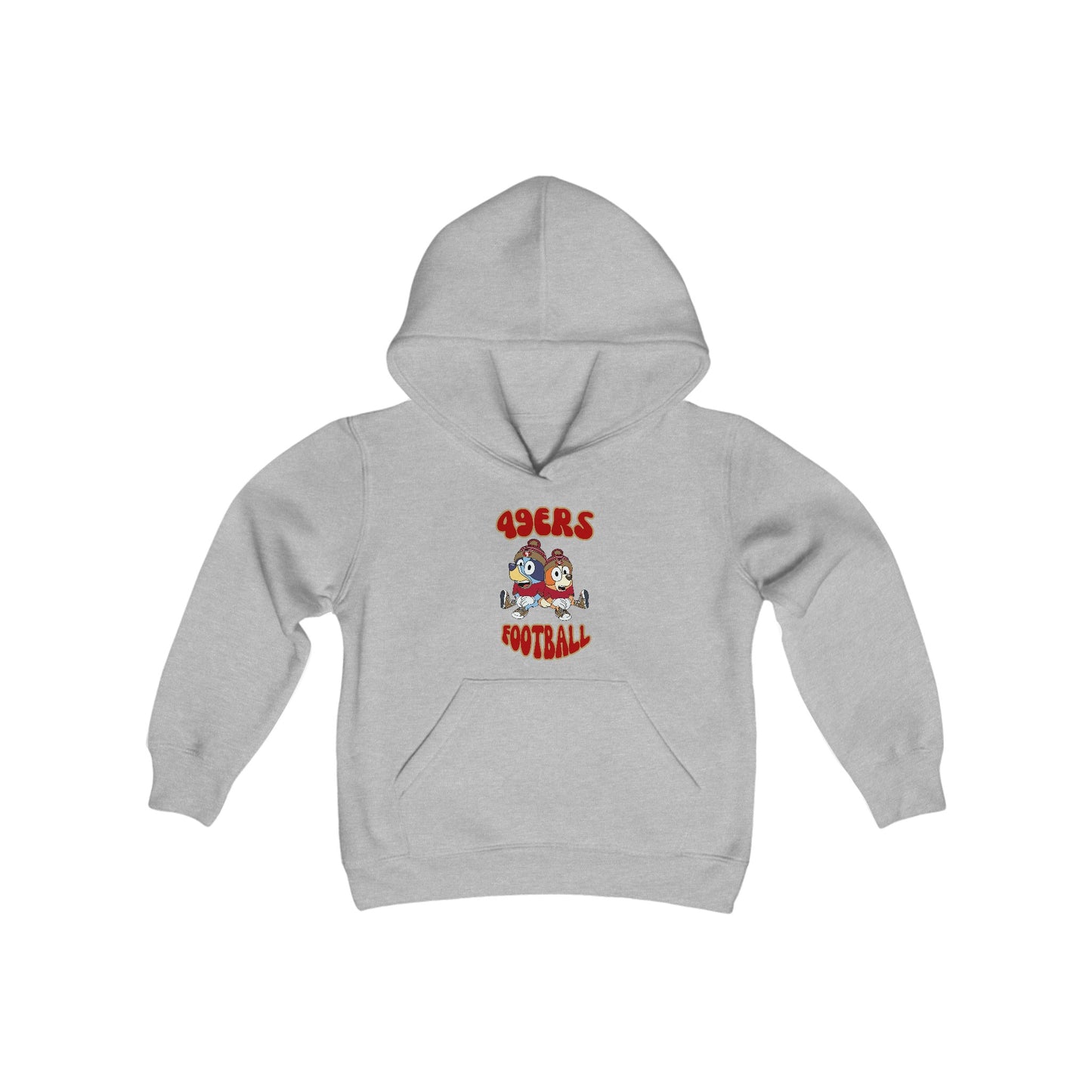 Youth Bluey & Bingo Design 49ERS Football - Inspired Heavy Blend Hooded Sweatshirt