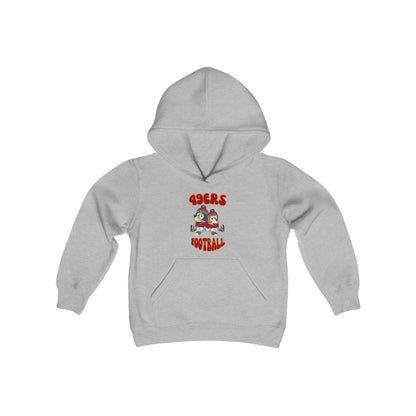 Youth Bluey & Bingo Design 49ERS Football - Inspired Heavy Blend Hooded Sweatshirt