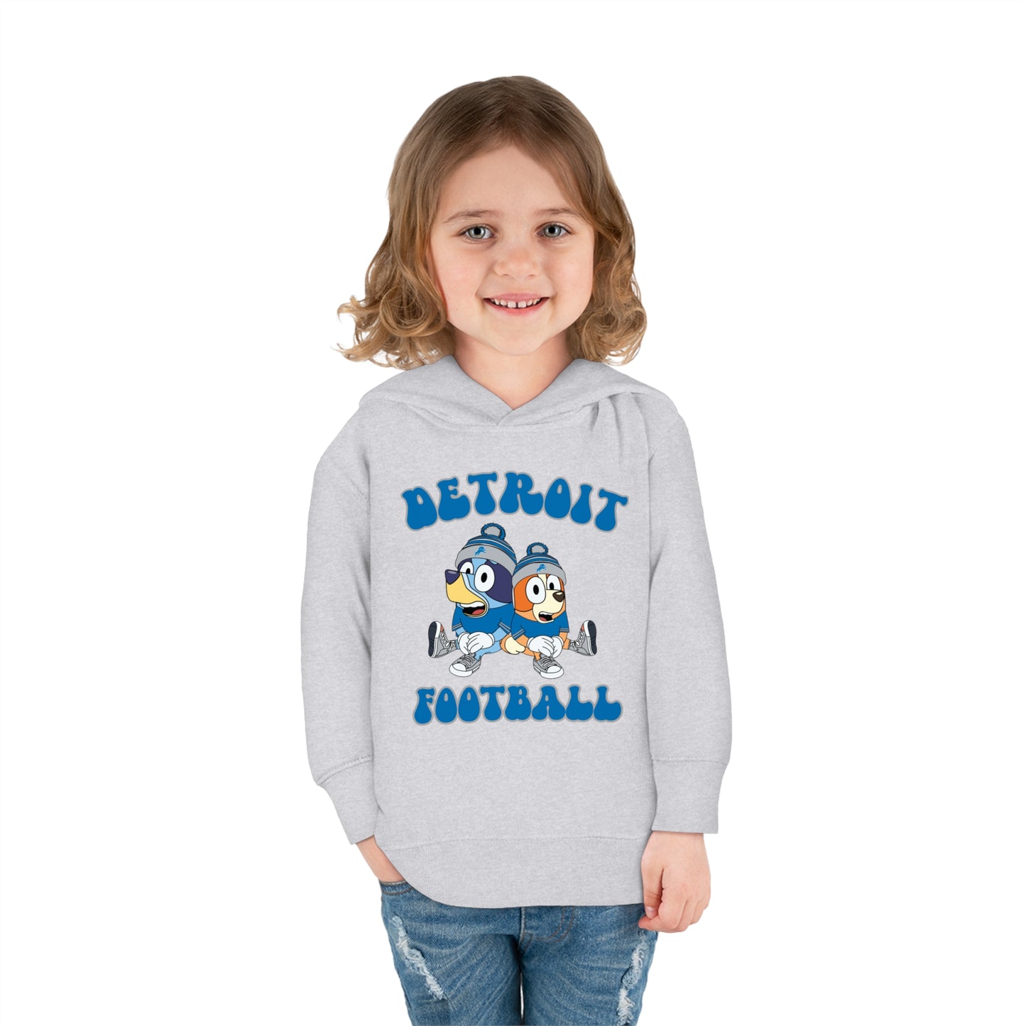 Toddler Bluey & Bingo Design Detroit Lions Football - Inspired Pullover Fleece Hoodie