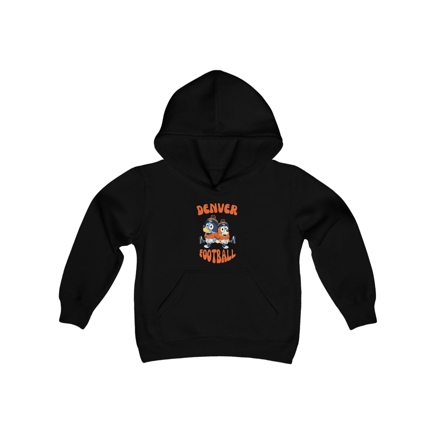 Youth Bluey & Bingo Design Broncos Football - Inspired Heavy Blend Hooded Sweatshirt