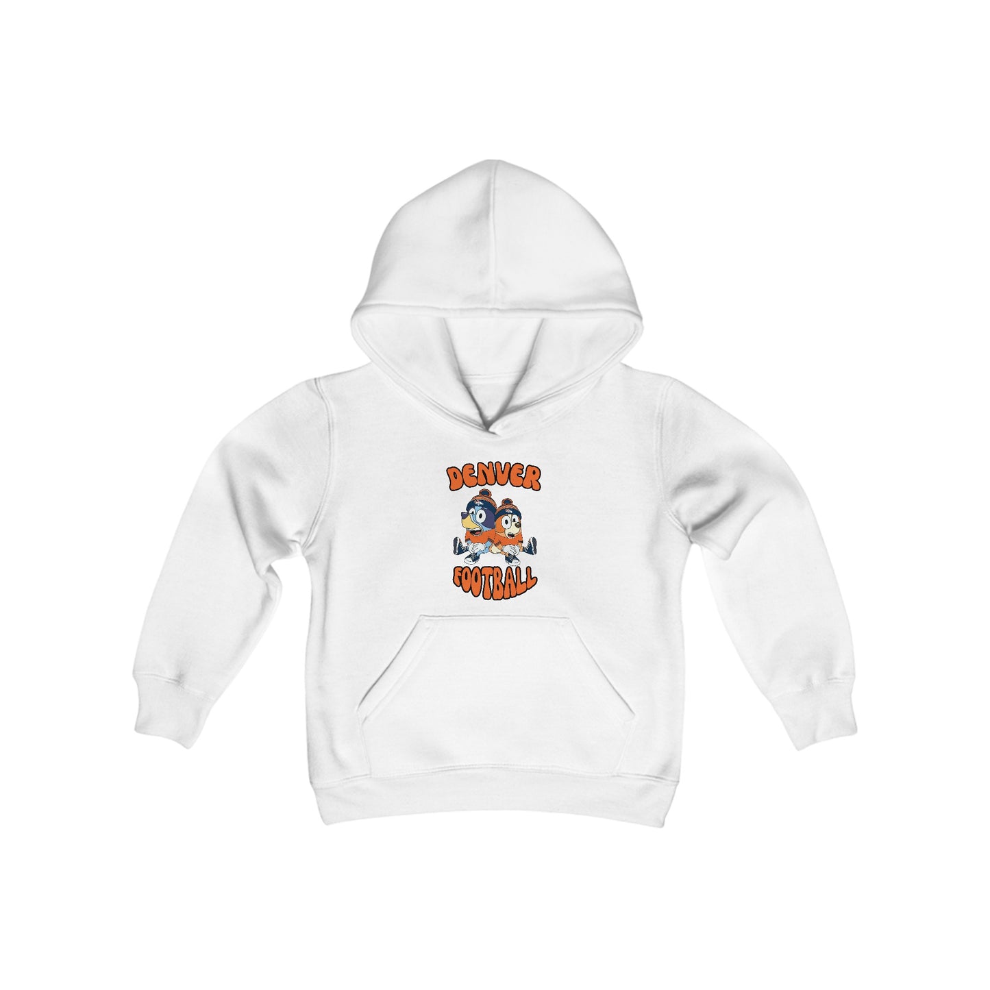 Youth Bluey & Bingo Design Broncos Football - Inspired Heavy Blend Hooded Sweatshirt