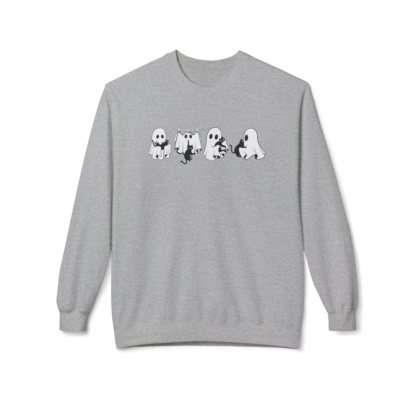 Halloween Spooky Cat Lover Crewneck Sweatshirt – Comfort & Style for Spooky Season