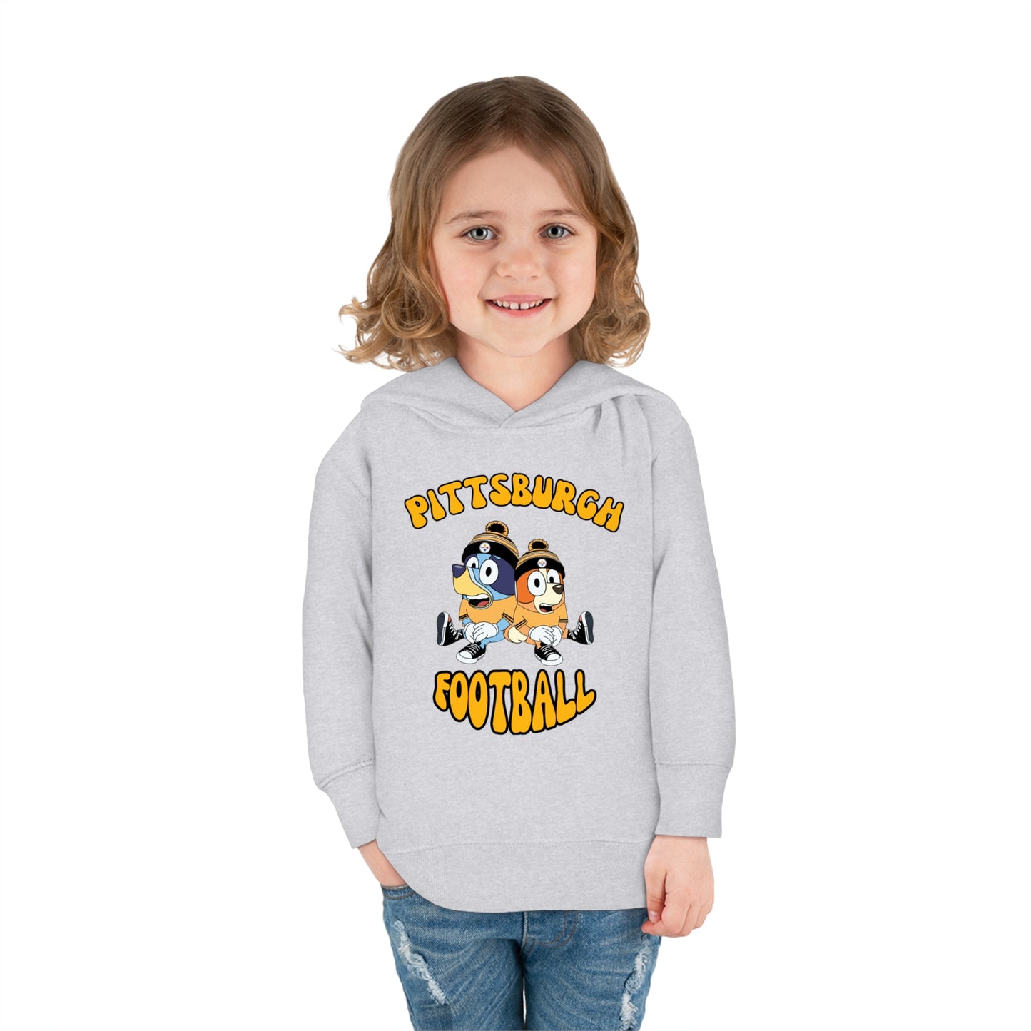 Toddler Bluey & Bingo Design Pittsburgh Steelers Football - Inspired Pullover Fleece Hoodie