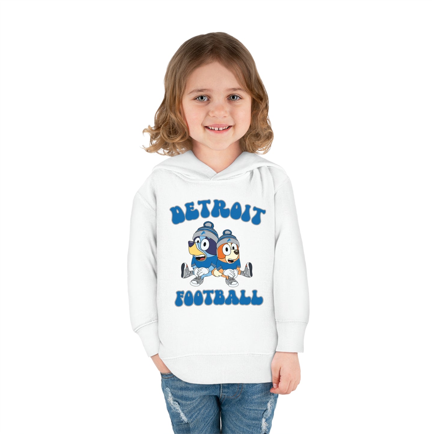 Toddler Bluey & Bingo Design Detroit Lions Football - Inspired Pullover Fleece Hoodie