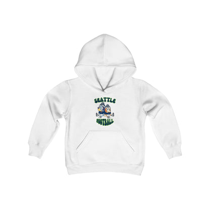 Youth Bluey & Bingo Design Seahawks Football - Inspired Heavy Blend Hooded Sweatshirt