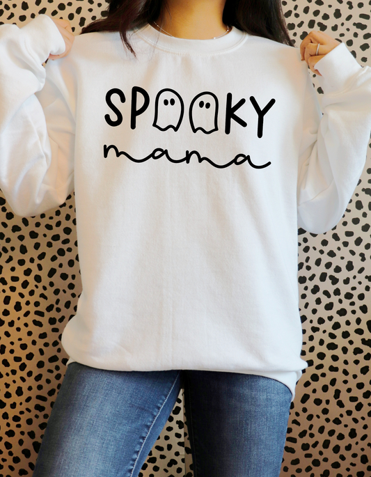 Halloween Trendy SPOOKY MAMA Crewneck Sweatshirt – Comfort & Style for Spooky Season