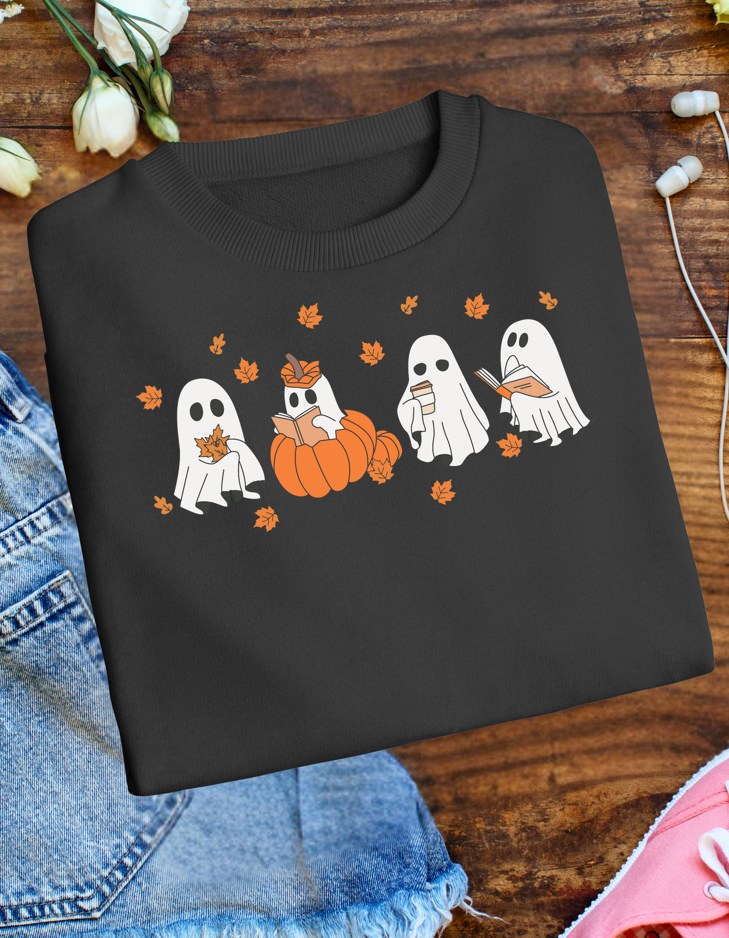 Halloween Spooky Book Lover Crewneck Sweatshirt – Comfort & Style for Spooky Season