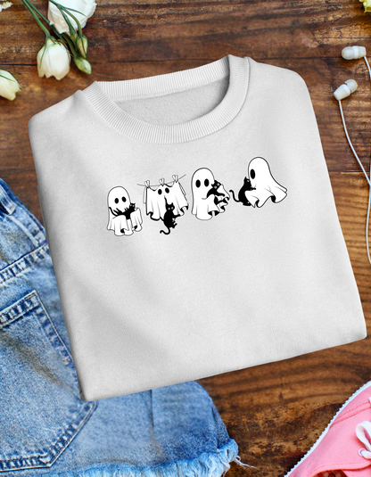 Halloween Spooky Cat Lover Crewneck Sweatshirt – Comfort & Style for Spooky Season