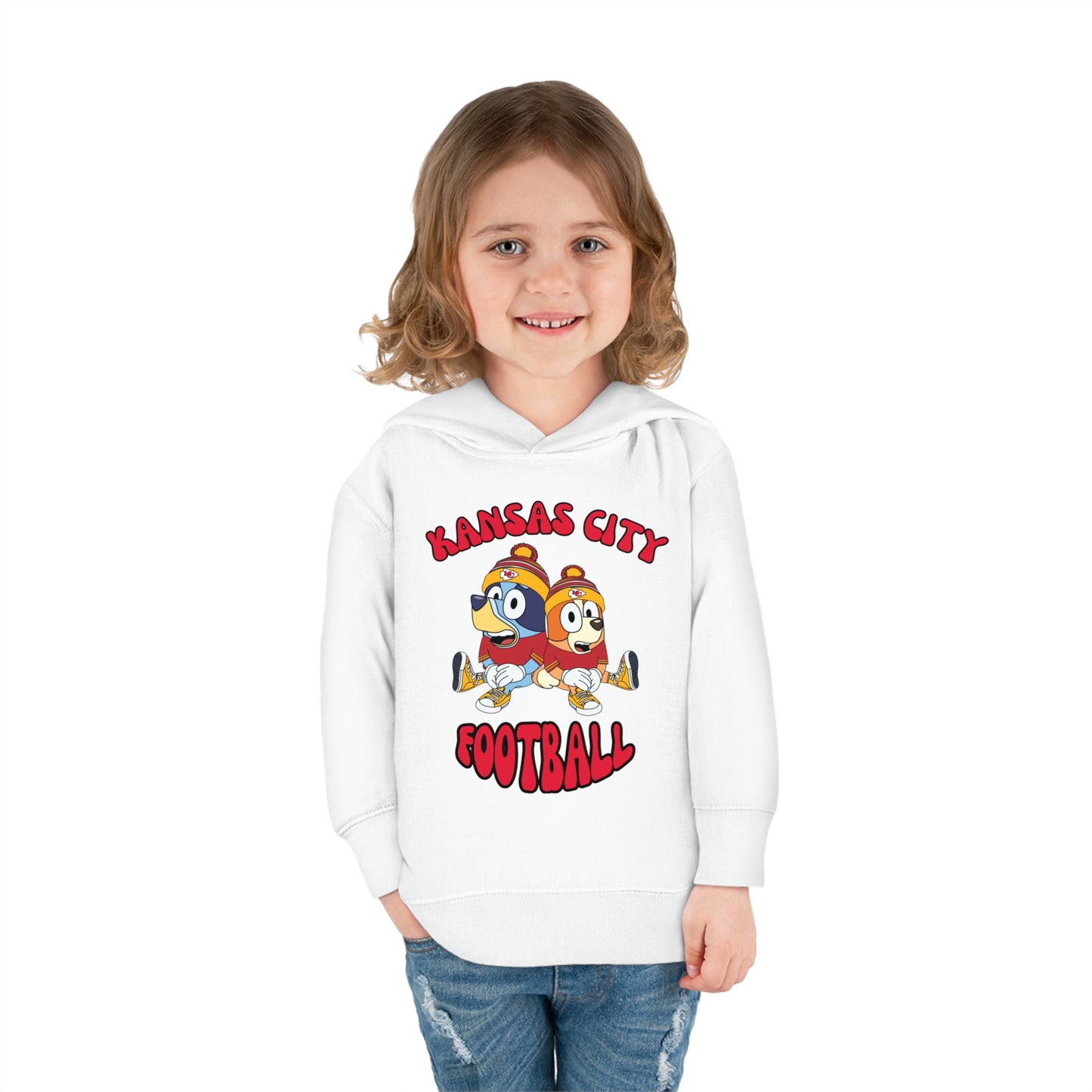 Toddler Bluey & Bingo Design Kansas City Chiefs Football - Inspired Pullover Fleece Hoodie