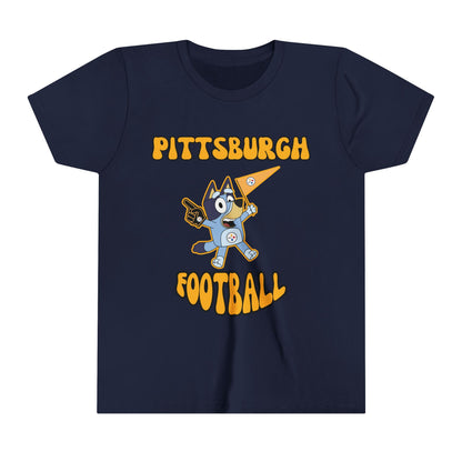 Youth Bluey Design Pittsburgh Steelers Football -Inspired T-Shirt