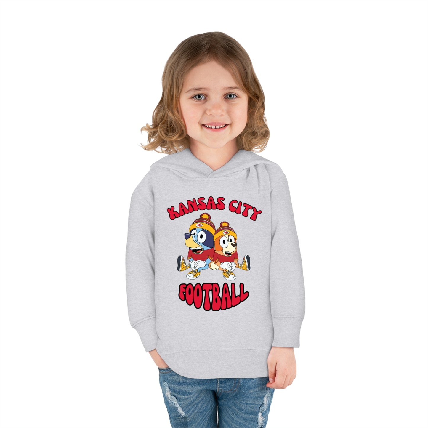 Toddler Bluey & Bingo Design Kansas City Chiefs Football - Inspired Pullover Fleece Hoodie