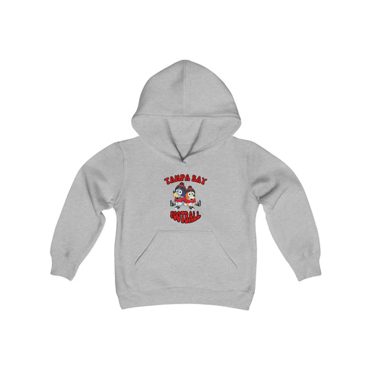 Youth Bluey & Bingo Design Buccaneers Football - Inspired Heavy Blend Hooded Sweatshirt