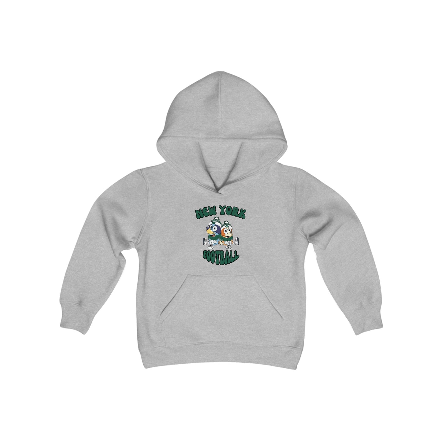 Youth Bluey & Bingo Design New York Jets Football - Inspired Heavy Blend Hooded Sweatshirt