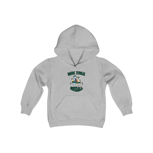 Youth Bluey & Bingo Design New York Jets Football - Inspired Heavy Blend Hooded Sweatshirt