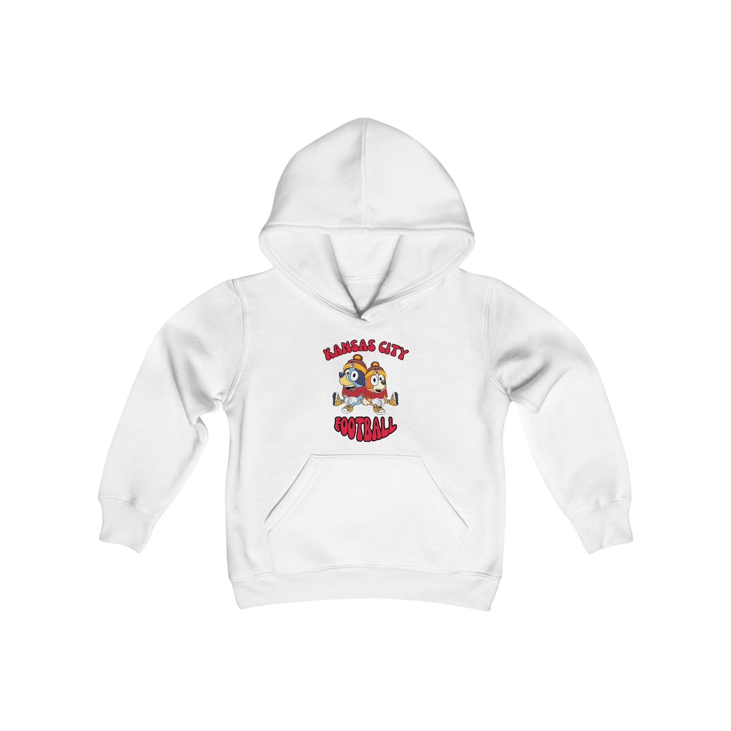 Youth Bluey & Bingo Design Kansas City Chiefs Football - Inspired Heavy Blend Hooded Sweatshirt