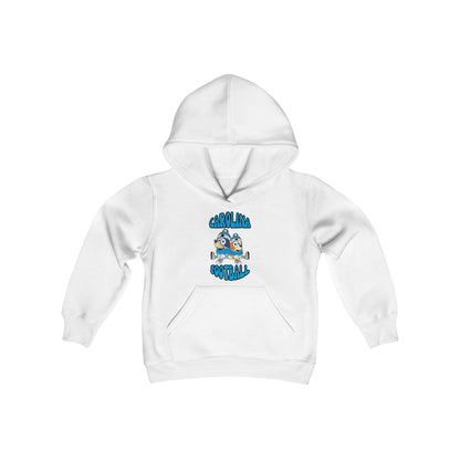 Youth Bluey & Bingo Design Carolina Panthers Football - Inspired Heavy Blend Hooded Sweatshirt