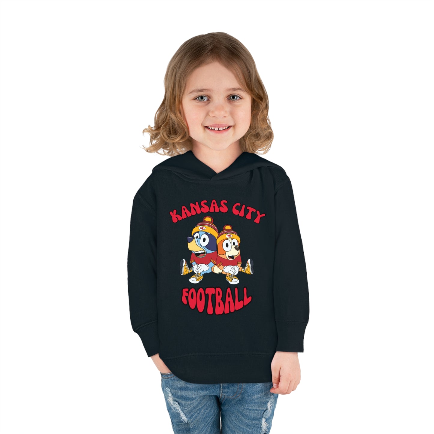 Toddler Bluey & Bingo Design Kansas City Chiefs Football - Inspired Pullover Fleece Hoodie