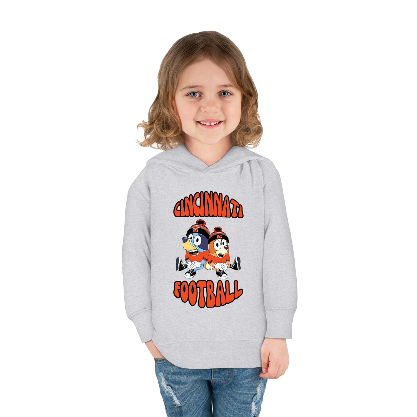 Toddler Bluey & Bingo Design Cincinnati Bengals Football - Inspired Pullover Fleece Hoodie