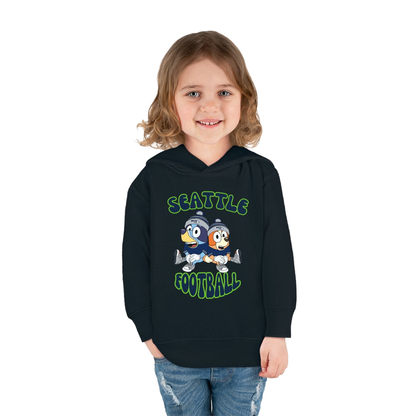 Toddler Bluey & Bingo Design Seahawks Football - Inspired Pullover Fleece Hoodie