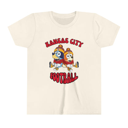 Youth Bluey & Bingo Design Kansas City Chiefs Football - Inspired T-Shirt