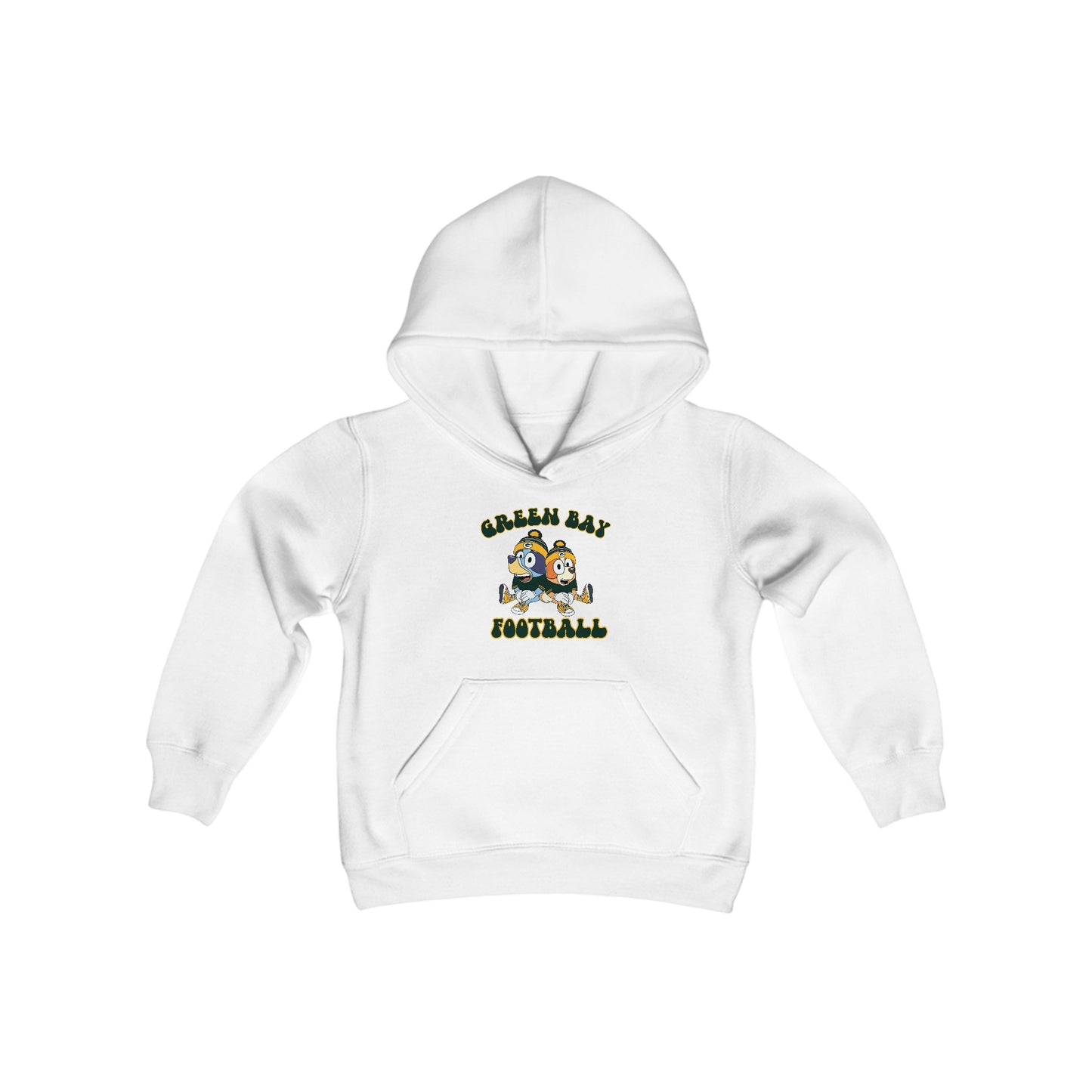 Youth Bluey & Bingo Design Green Bay Football - Inspired Heavy Blend Hooded Sweatshirt