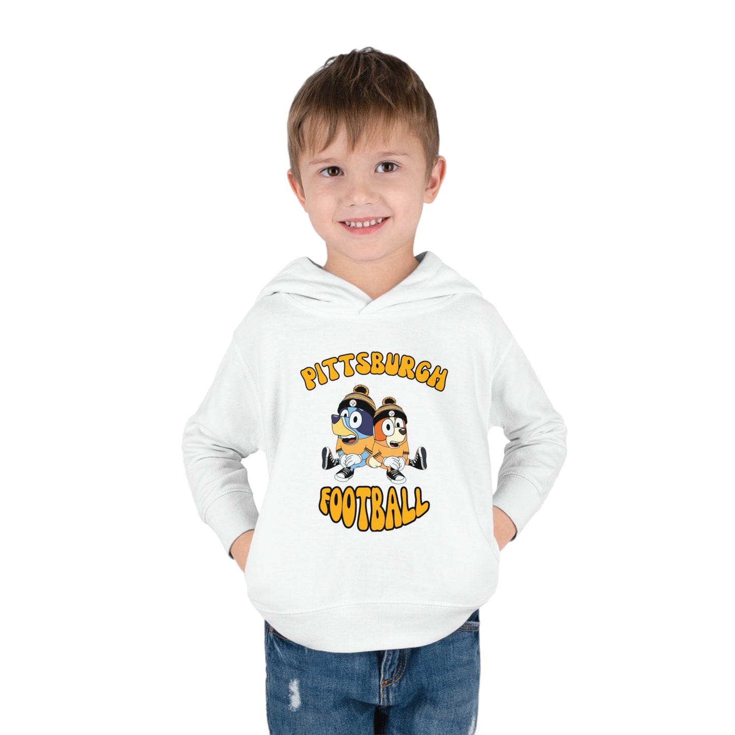 Toddler Bluey & Bingo Design Pittsburgh Steelers Football - Inspired Pullover Fleece Hoodie