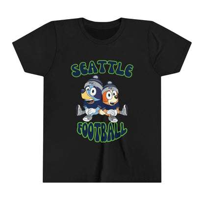 Youth Bluey & Bingo Design Seahawks Football - Inspired T-Shirt