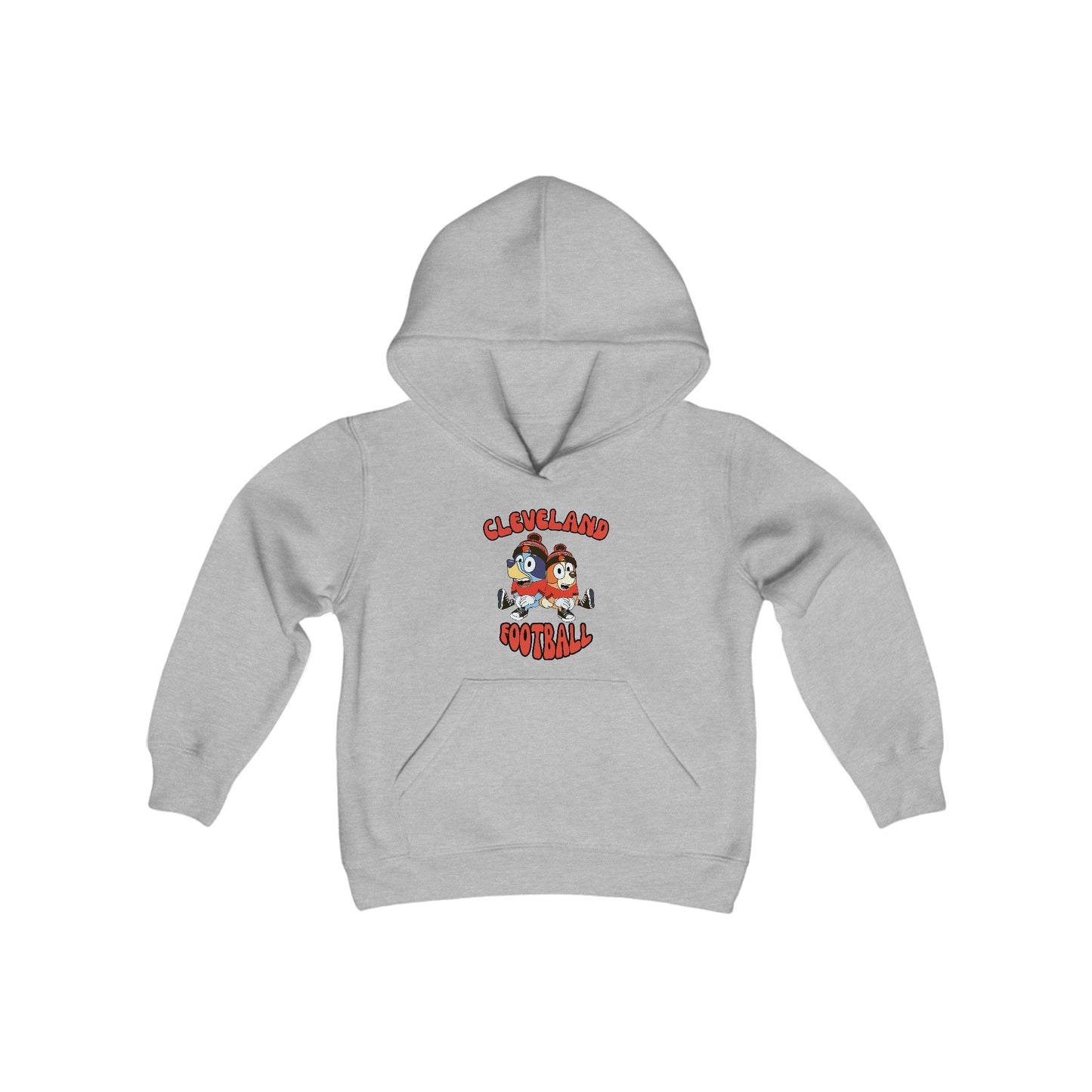 Youth Bluey & Bingo Design Browns Football - Inspired Heavy Blend Hooded Sweatshirt