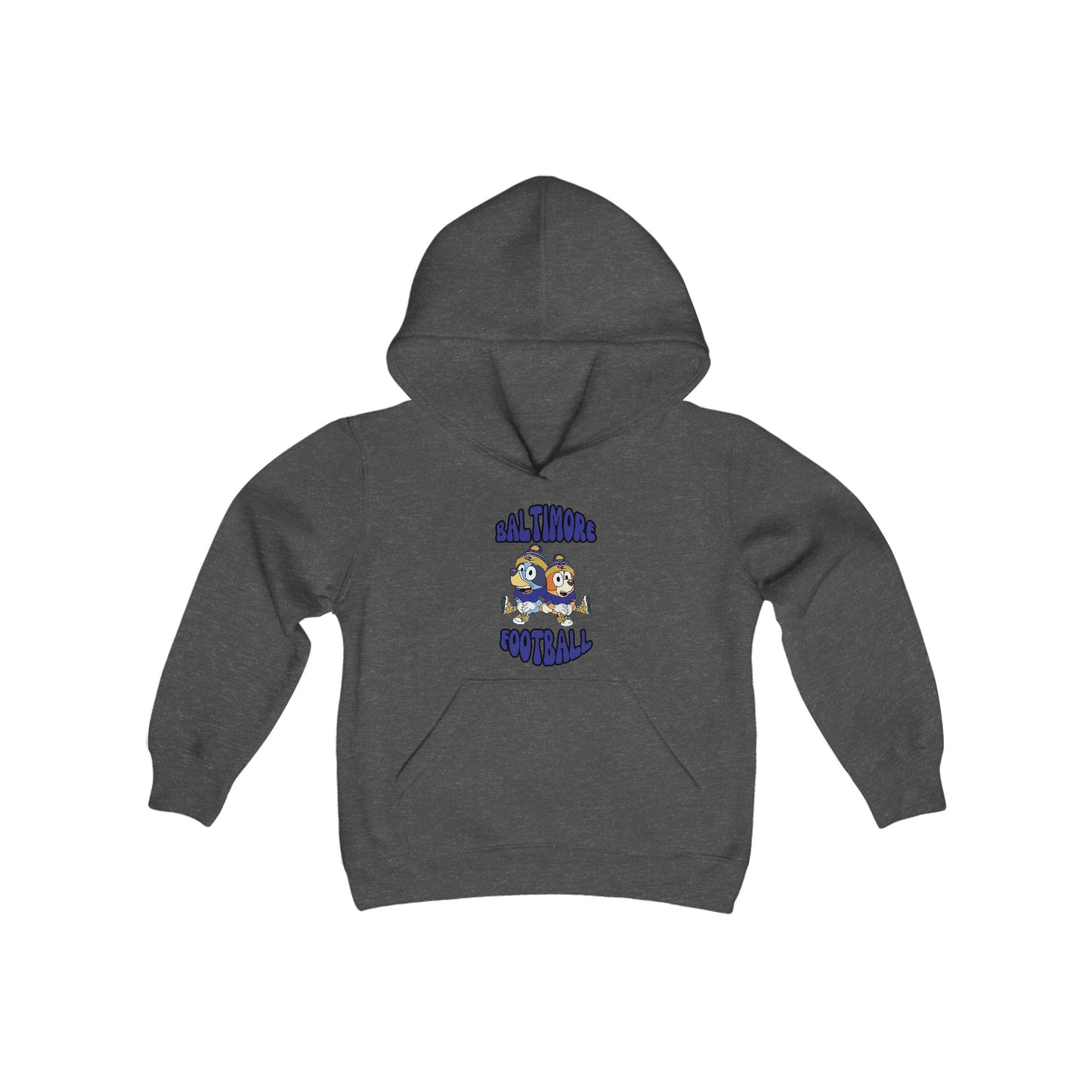 Youth Bluey & Bingo Design Ravens Football - Inspired Heavy Blend Hooded Sweatshirt