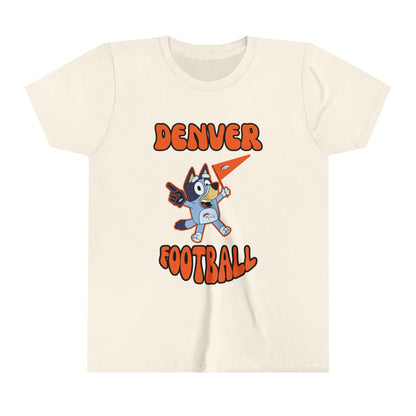 Youth Bluey Design Denver Broncos Football -Inspired T-Shirt